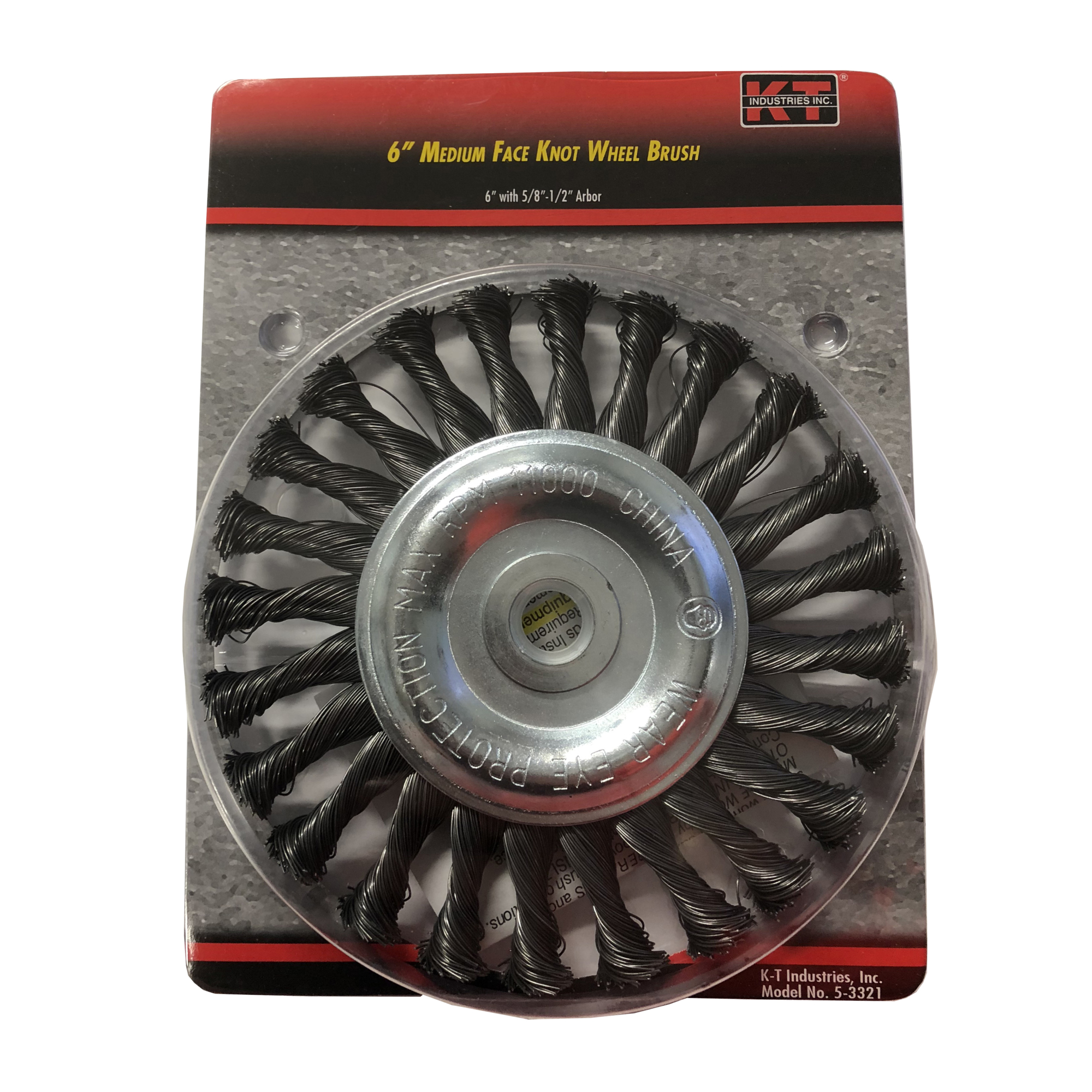 K-T Industries Knot Wheel Brush — 6in., Medium, 1/2in.-5/8in. Arbor, No Threads, Model# 5-3321